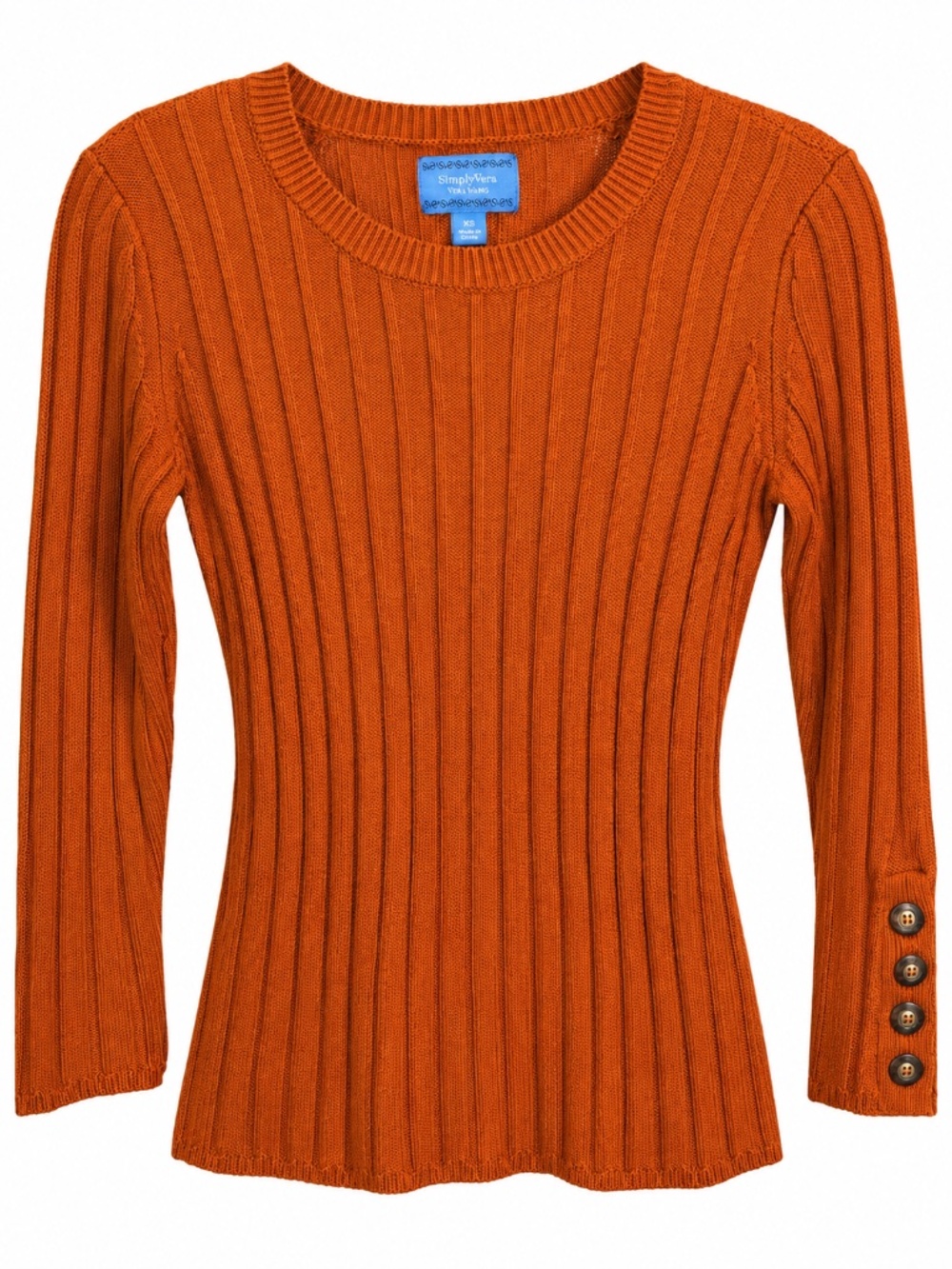 Simply Vera Vera Wang - Rust Ribbed Sweater with Button Cuffs - XS